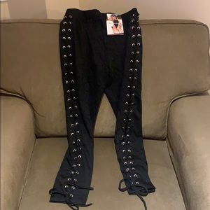 NWT Naked Wardrobe Black Lace Up Leggings